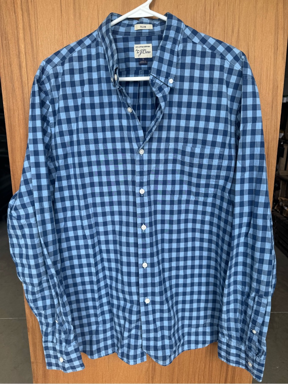J.Crew Men’s Large Slim Fit Blue Gingham Check Button Down Shirt 100% Cotton